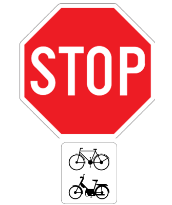 Radfahrer und Mopeds müssen anhalten und Vorfahrt gewähren.